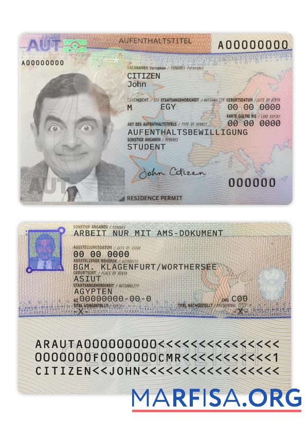 Realistic Austria residence permit 2023 present sample